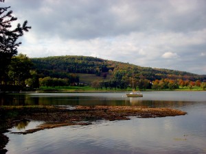 Fall Boat on Lake